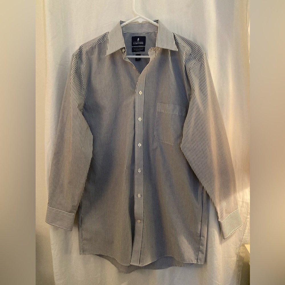 Stafford Striped Button Down Long Sleeve Dress Shirt Size 16  32/33